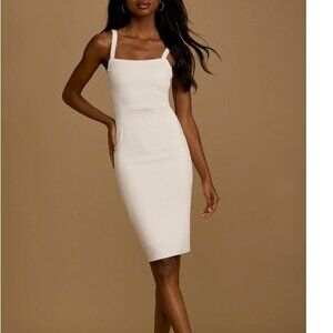 Lulu's Guessing Game White Bodycon Midi Dress Size Medium NWOT